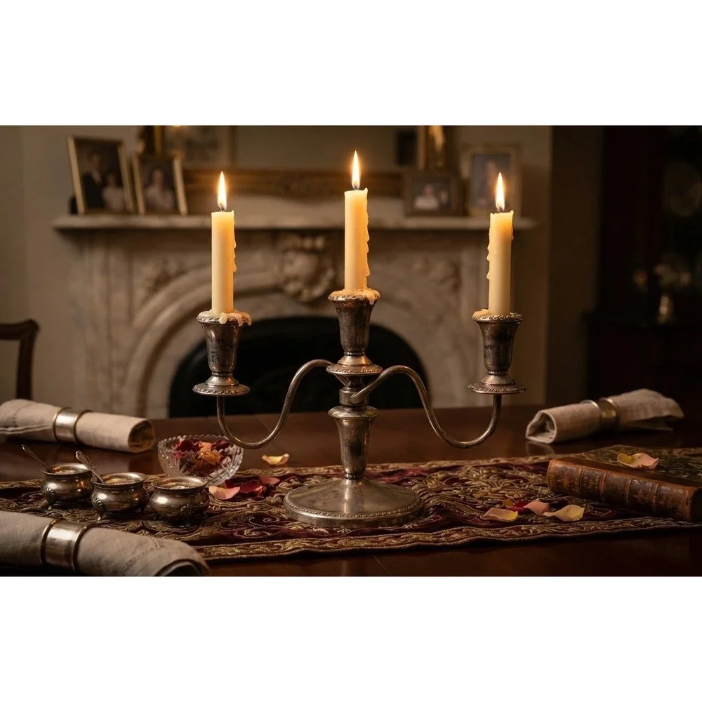 Sheffield Silver Co 3 Light Candelabra Silver Plate Gadroon Trim 12 Inch Wide